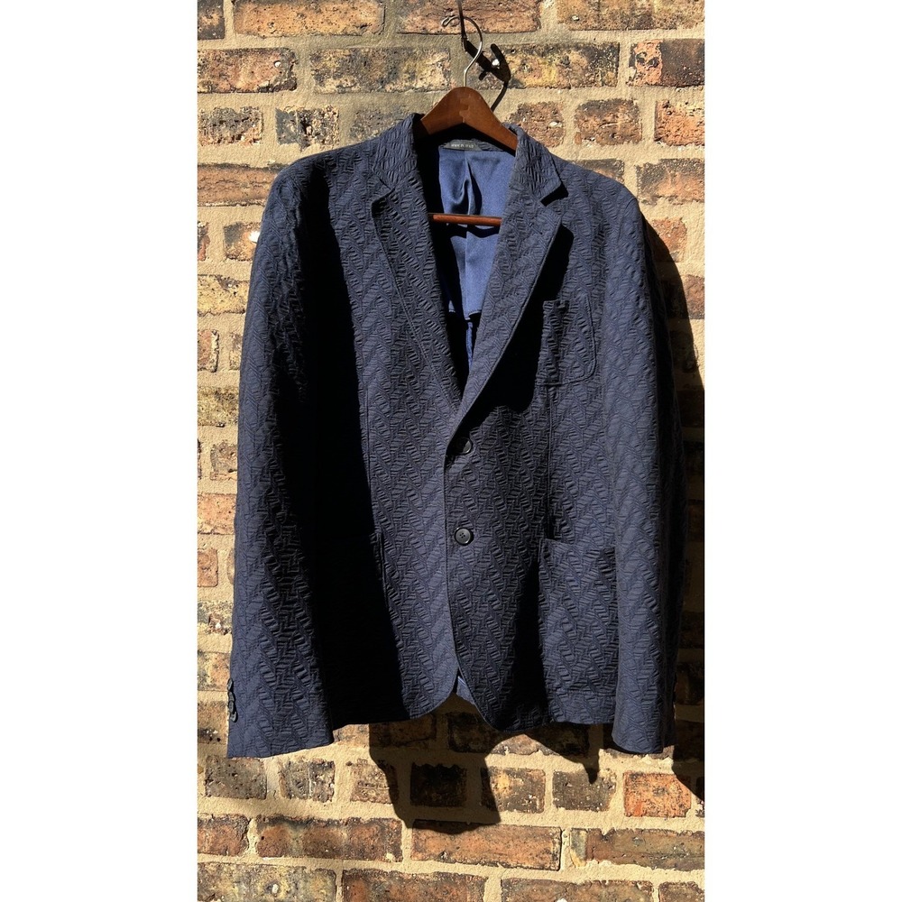 Giorgio Armani Blue Uptown Deconstructed Chevron Seersucker Blazer 42R Italy